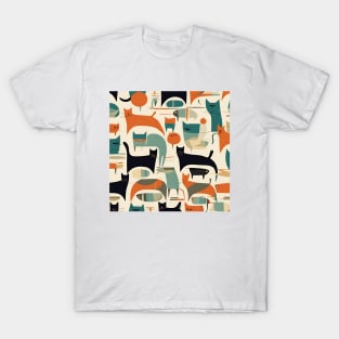 Mid Century Modern Scandinavian minimalist black cat pattern T-Shirt